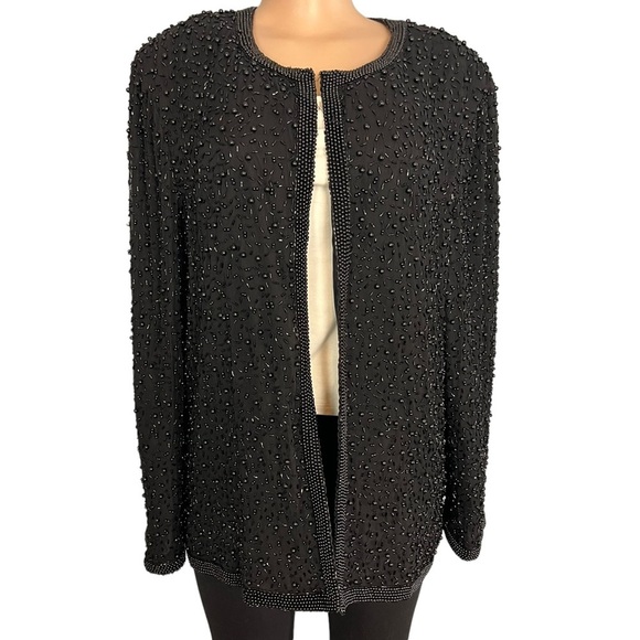 COTE D' AZUR Vintage Evening Black Vintage Gorgeous Beaded Silk Jacket - Picture 3 of 10